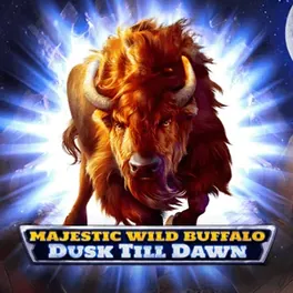 Ficha de Majestic Wild Buffalo: búfalo de perfil contra un cielo naranja