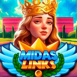 Ficha de Midas Links Running Wins: cadena de eslabones dorados sobre terciopelo oscuro