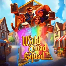 Ficha de Wild Quad Squad: cuatro rodillos enfrentados con símbolos comodín