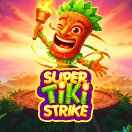 Ficha de Super Tiki Strike: máscara tiki de madera rodeada de llamas